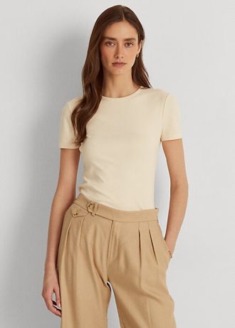 Kermanväriset Naisten Ralph Lauren Stretch Cotton T-paidat Kermanväriset Naisten Ralph Lauren Stretch Cotton T-paidat
