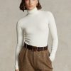 Kermanväriset Naisten Ralph Lauren Stretch Ribbed Turtleneck T-paidat Kermanväriset Naisten Ralph Lauren Stretch Ribbed Turtleneck T-paidat