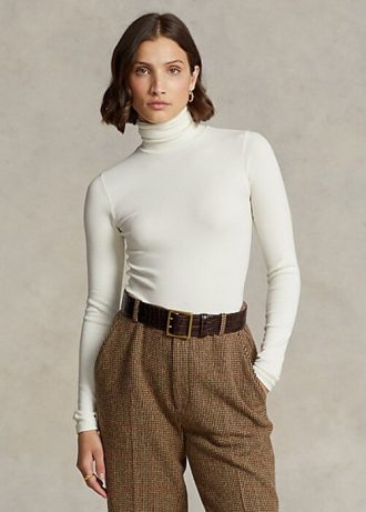 Kermanväriset Naisten Ralph Lauren Stretch Ribbed Turtleneck T-paidat Kermanväriset Naisten Ralph Lauren Stretch Ribbed Turtleneck T-paidat