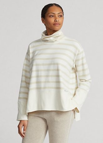 Kermanväriset naisten Ralph Lauren Striped Performance -fleece-neulepuserot Kermanväriset naisten Ralph Lauren Striped Performance -fleece-neulepuserot