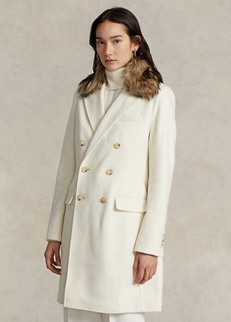 Kermanväriset naisten Ralph Lauren tekoturkis-kaulus kaksiriviset takit