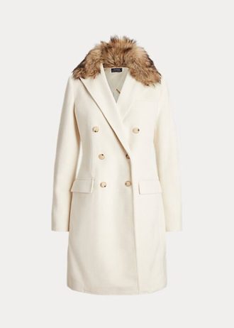 Kermanväriset naisten Ralph Lauren tekoturkis-kaulus kaksiriviset takit