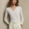 Kermanväriset naisten Ralph Lauren villaiset pitkähihaiset V-kaula-aukkoiset neuleet Kermanväriset naisten Ralph Lauren villaiset pitkähihaiset V-kaula-aukkoiset neuleet