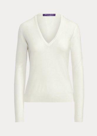 Kermanväriset naisten Ralph Lauren villaiset pitkähihaiset V-kaula-aukkoiset neuleet Kermanväriset naisten Ralph Lauren villaiset pitkähihaiset V-kaula-aukkoiset neuleet