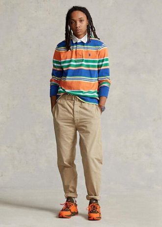 Khaki miesten Ralph Laurenin laskostetut laukkuiset kangashousut Khaki miesten Ralph Laurenin laskostetut laukkuiset kangashousut