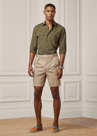 Khaki miesten Ralph Laurenin räätälöidyt joustavat chino-shortsit