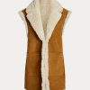Khaki naisten Ralph Lauren käännettävä shearling-liivi Khaki naisten Ralph Lauren käännettävä shearling-liivi