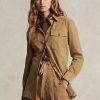 Khaki naisten Ralph Lauren Lambskin mokkanahka ylijäämäpaidat Khaki naisten Ralph Lauren Lambskin mokkanahka ylijäämäpaidat