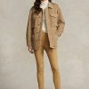 Khaki naisten Ralph Lauren lampaannahkainen mokkanahka leggingsit Khaki naisten Ralph Lauren lampaannahkainen mokkanahka leggingsit