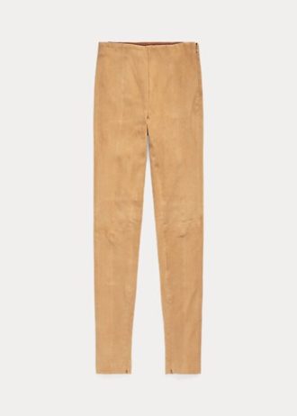 Khaki naisten Ralph Lauren lampaannahkainen mokkanahka leggingsit Khaki naisten Ralph Lauren lampaannahkainen mokkanahka leggingsit