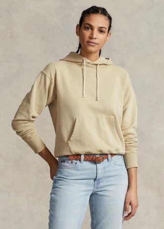 Khaki naisten Ralph Lauren puuvillainen fleecehuppari Khaki naisten Ralph Lauren puuvillainen fleecehuppari