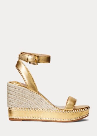 Kultainen naisten Ralph Lauren Hilarie Metallic Leather Espadrille