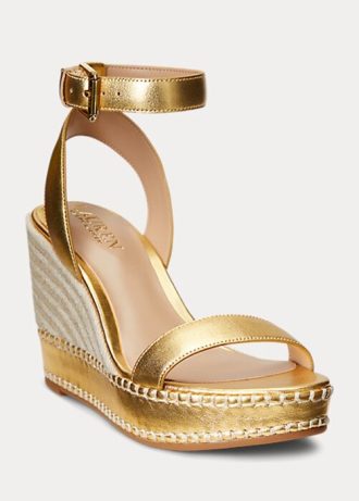 Kultainen naisten Ralph Lauren Hilarie Metallic Leather Espadrille