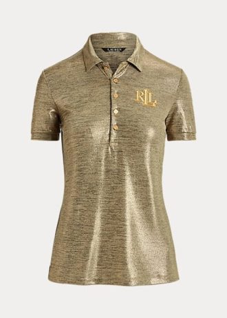 Kultaiset Naisten Ralph Lauren Foil Print Jersey poolopaidat Kultaiset Naisten Ralph Lauren Foil Print Jersey poolopaidat
