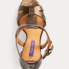 Kupariset naisten Ralph Lauren Dakota -metalliset vasikannahkasandaalit Kupariset naisten Ralph Lauren Dakota -metalliset vasikannahkasandaalit