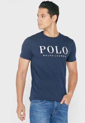 Laivasto miesten Ralph Lauren Logo Crew Neck T-paidat