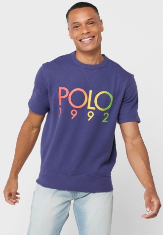 Laivasto miesten Ralph Lauren Logo Crew Neck T-paidat
