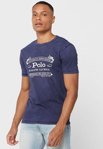 Laivasto miesten Ralph Lauren Logo Crew Neck T-paidat