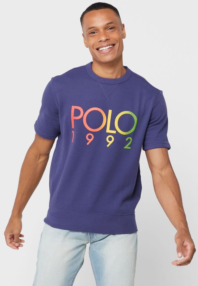 Laivasto miesten Ralph Lauren Logo Crew Neck T-paidat