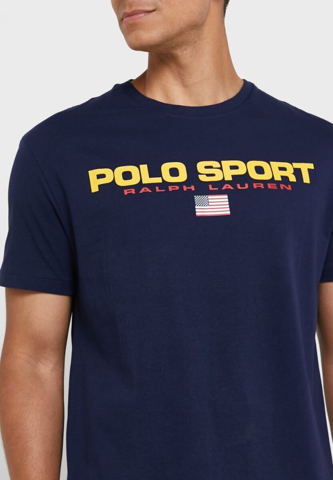 Laivasto miesten Ralph Lauren Logo Crew Neck T-paidat