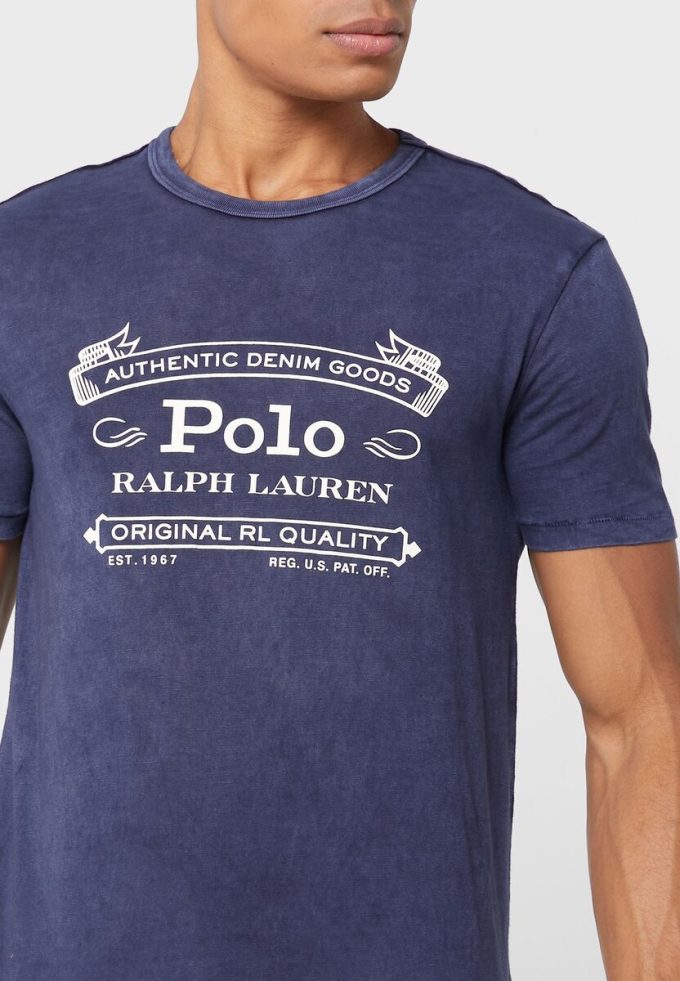 Laivasto miesten Ralph Lauren Logo Crew Neck T-paidat Laivasto miesten Ralph Lauren Logo Crew Neck T-paidat