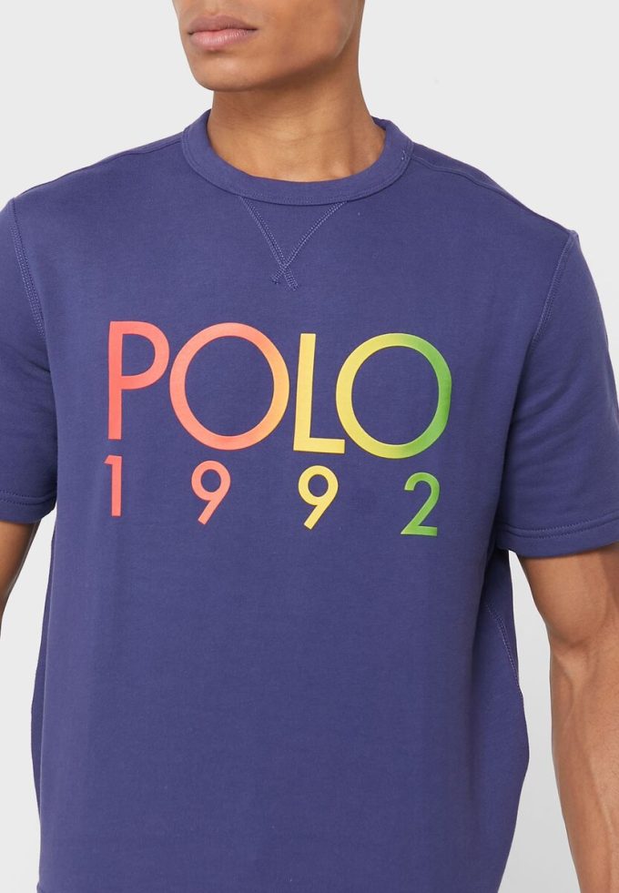 Laivasto miesten Ralph Lauren Logo Crew Neck T-paidat