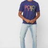 Laivasto miesten Ralph Lauren Logo Crew Neck T-paidat