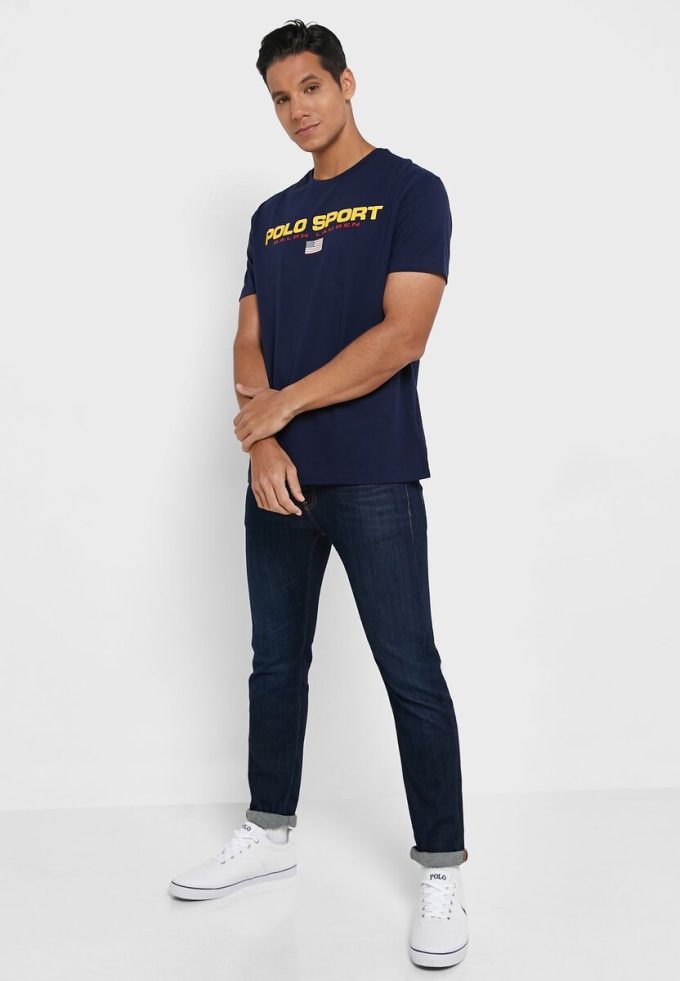 Laivasto miesten Ralph Lauren Logo Crew Neck T-paidat