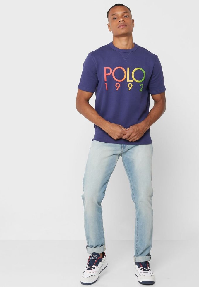 Laivasto miesten Ralph Lauren Logo Crew Neck T-paidat