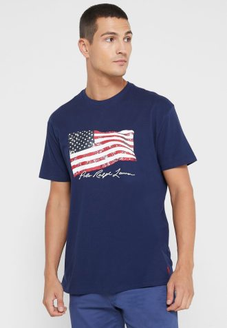 Laivaston miesten Ralph Lauren -painatetut pyöreäkauluksiset T-paidat