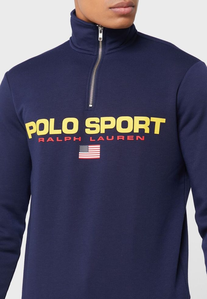 Laivastonsininen miesten Ralph Lauren -logoinen puolivetoketjullinen villapaita Laivastonsininen miesten Ralph Lauren -logoinen puolivetoketjullinen villapaita