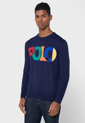 Laivastonsininen miesten Ralph Lauren -logollinen villapaita