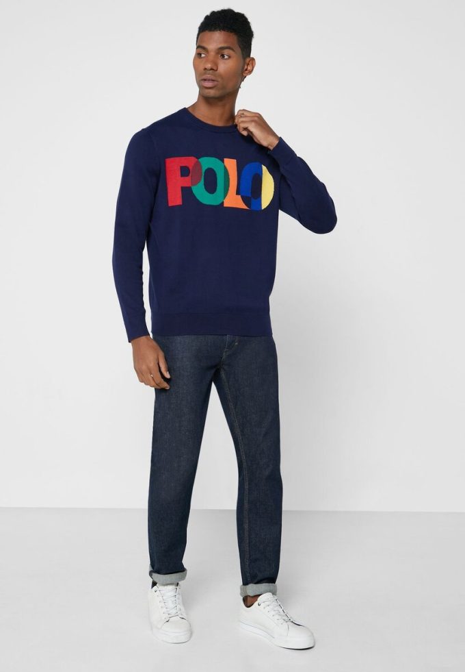 Laivastonsininen miesten Ralph Lauren -logollinen villapaita Laivastonsininen miesten Ralph Lauren -logollinen villapaita