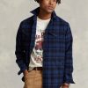 Laivastonsininen Miesten Ralph Lauren Plaid villasekoite overshirt paidat