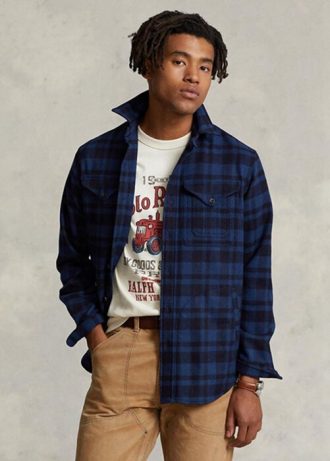 Laivastonsininen Miesten Ralph Lauren Plaid villasekoite overshirt paidat