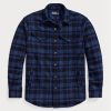 Laivastonsininen Miesten Ralph Lauren Plaid villasekoite overshirt paidat