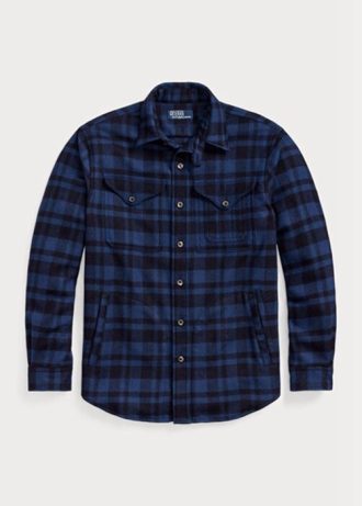 Laivastonsininen Miesten Ralph Lauren Plaid villasekoite overshirt paidat