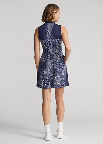 Laivastonsininen naisten Ralph Lauren Bandana -printtipaneloitu trikoomekko