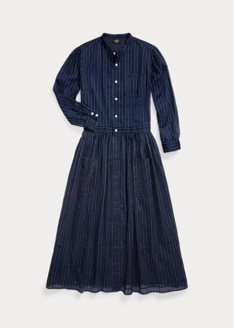 Laivastonsininen naisten Ralph Lauren Indigo-puuvillainen voiledress-mekko Laivastonsininen naisten Ralph Lauren Indigo-puuvillainen voiledress-mekko