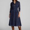 Laivastonsininen naisten Ralph Lauren Indigo-puuvillainen voiledress-mekko Laivastonsininen naisten Ralph Lauren Indigo-puuvillainen voiledress-mekko