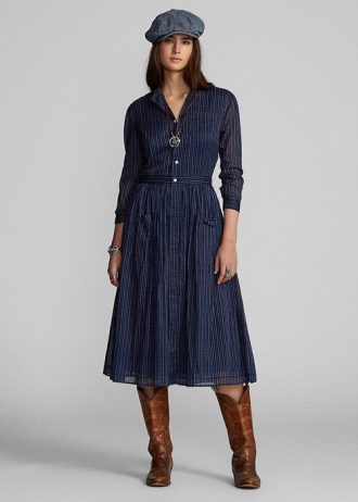 Laivastonsininen naisten Ralph Lauren Indigo-puuvillainen voiledress-mekko Laivastonsininen naisten Ralph Lauren Indigo-puuvillainen voiledress-mekko