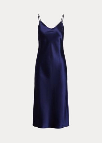 Laivastonsininen naisten Ralph Lauren Mulberry Silk Midi Slip -mekko