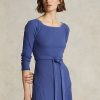 Laivastonsininen naisten Ralph Lauren -puuvillainen boatneck-midimekko Laivastonsininen naisten Ralph Lauren -puuvillainen boatneck-midimekko