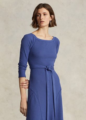 Laivastonsininen naisten Ralph Lauren -puuvillainen boatneck-midimekko Laivastonsininen naisten Ralph Lauren -puuvillainen boatneck-midimekko