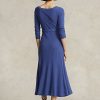 Laivastonsininen naisten Ralph Lauren -puuvillainen boatneck-midimekko Laivastonsininen naisten Ralph Lauren -puuvillainen boatneck-midimekko