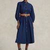 Laivastonsininen naisten Ralph Lauren puuvillainen laajakangasmekko Laivastonsininen naisten Ralph Lauren puuvillainen laajakangasmekko