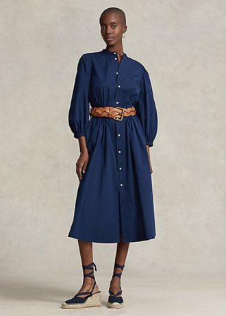 Laivastonsininen naisten Ralph Lauren puuvillainen laajakangasmekko