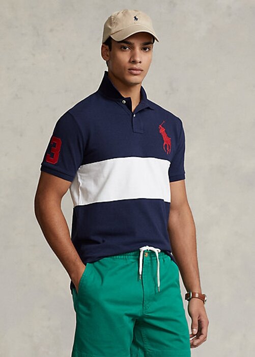 Laivastonsininen / valkoinen Miesten Ralph Lauren Big Pony Mesh poolopaidat Laivastonsininen / valkoinen Miesten Ralph Lauren Big Pony Mesh poolopaidat