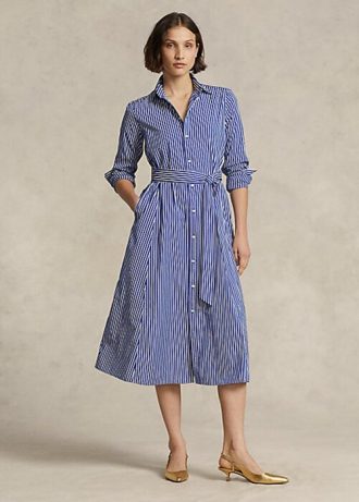 Laivastonsininen / valkoinen naisten Ralph Lauren -raidallinen mekko Laivastonsininen / valkoinen naisten Ralph Lauren -raidallinen mekko