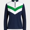 Laivastonsininen/vihreä naisten Ralph Lauren Chevron-Stripe Quarter-zip -pusero Laivastonsininen/vihreä naisten Ralph Lauren Chevron-Stripe Quarter-zip -pusero